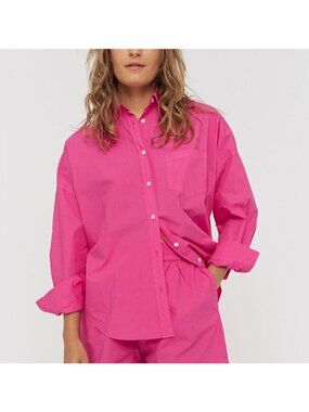 LMND Chiara Button Down Cotton Shirt in Pink Size Medium